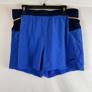 Brooks Athletic Shorts Women's XL Blue Navy Peach Elastic Tie Waist Pockets